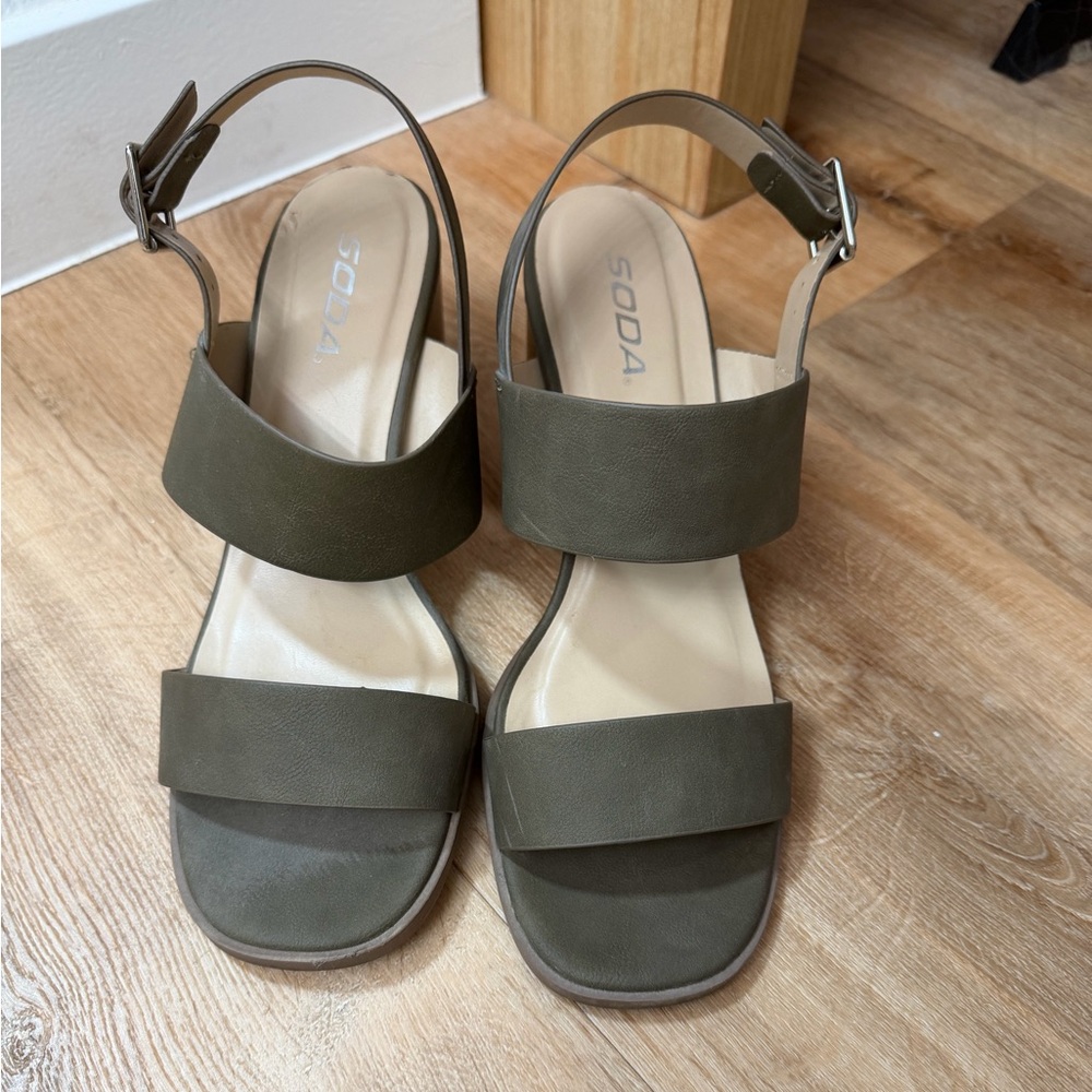 Soda Olive Green Double-Strap Ankle Buckle Sandals